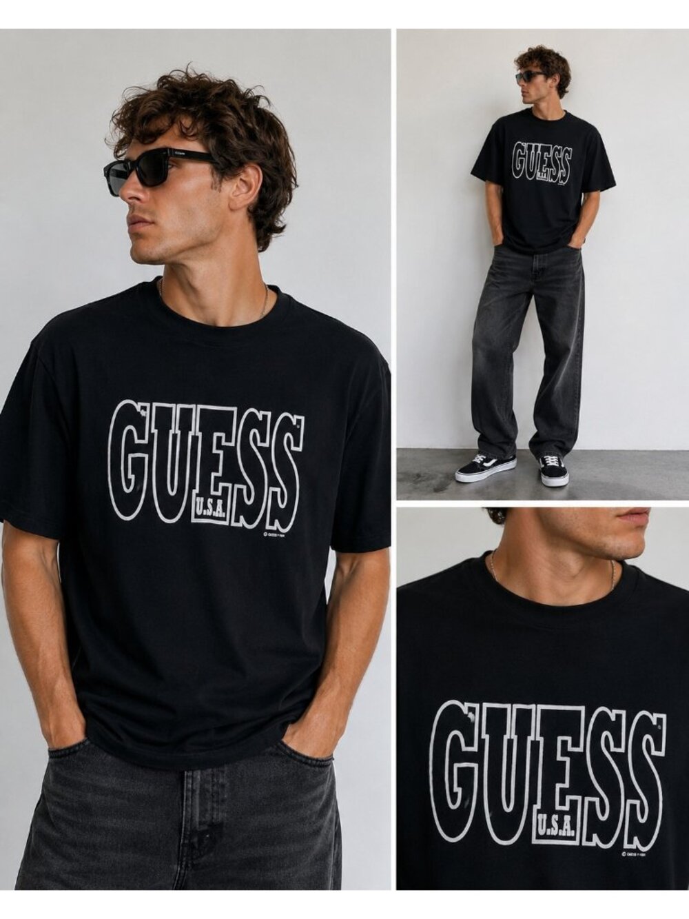 Vintage GUESS by Georges Marciano USA1994 Black Graphic Logo T-Shirt Made in USA